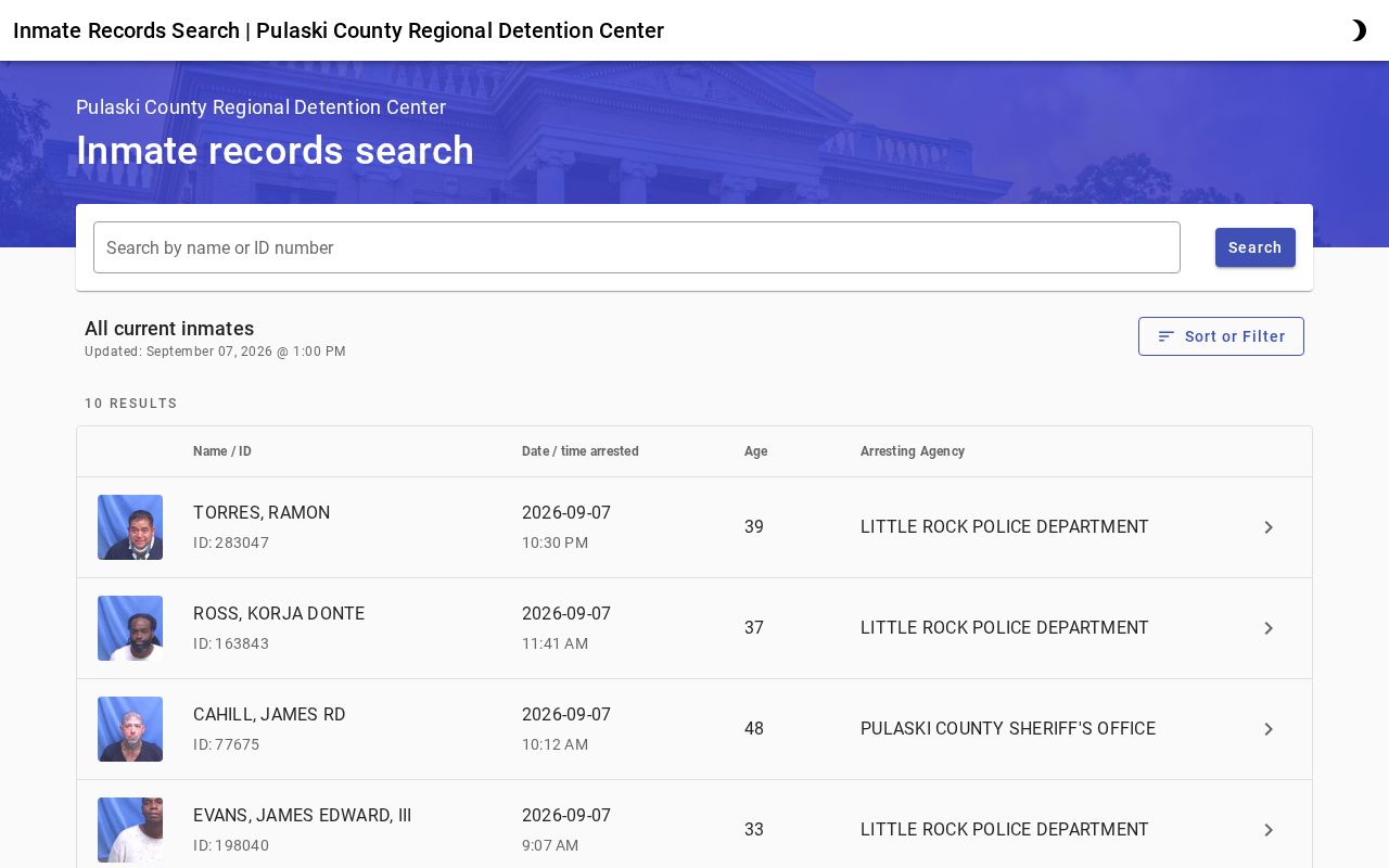 Pulaski County Corrections Records Search roster interface