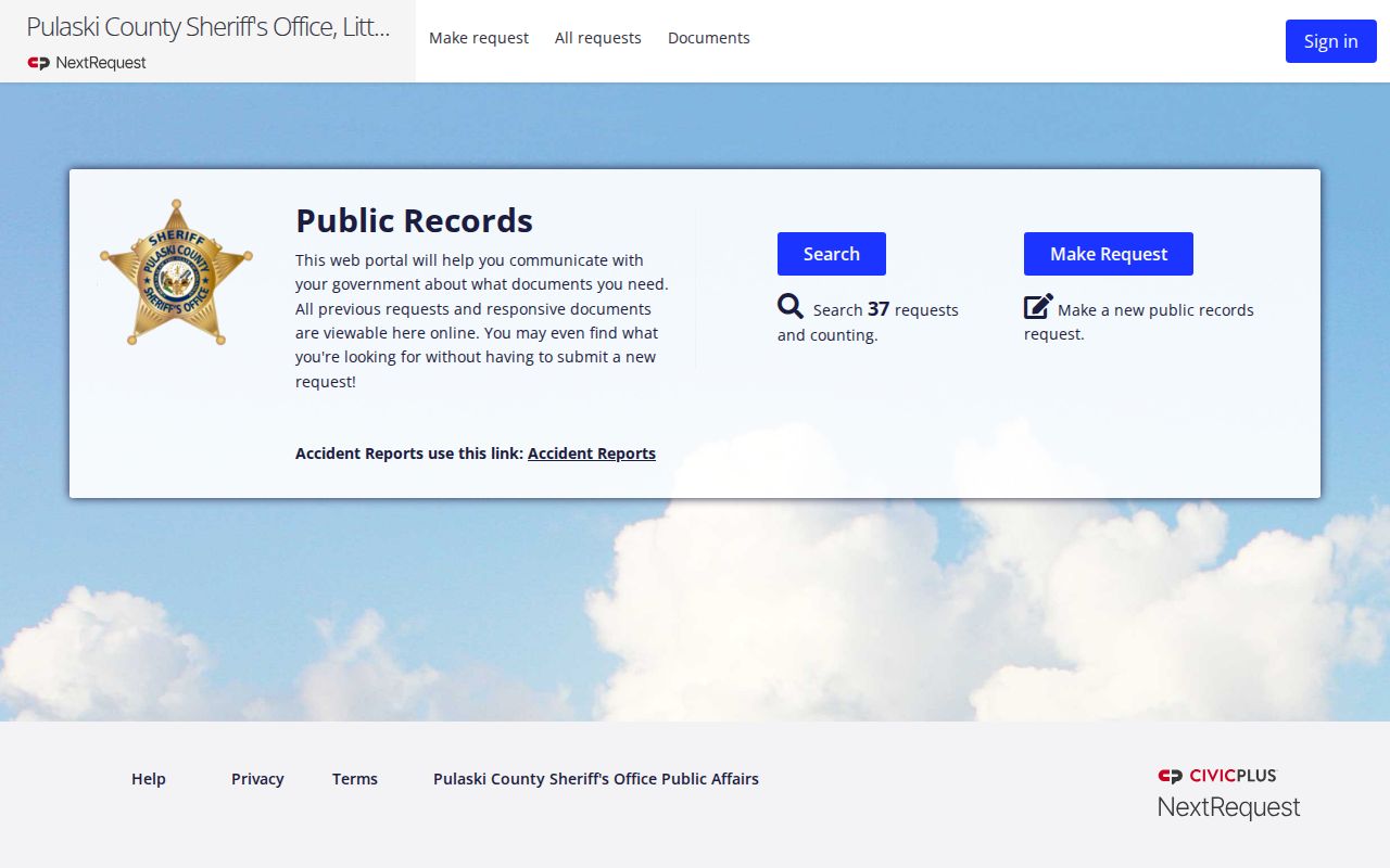 Pulaski County Sheriff's Office NextRequest public records portal