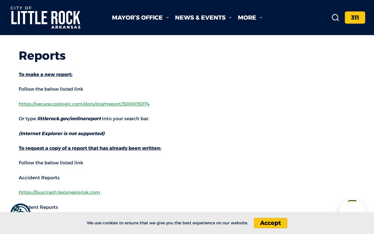 Little Rock Police Department reports access webpage