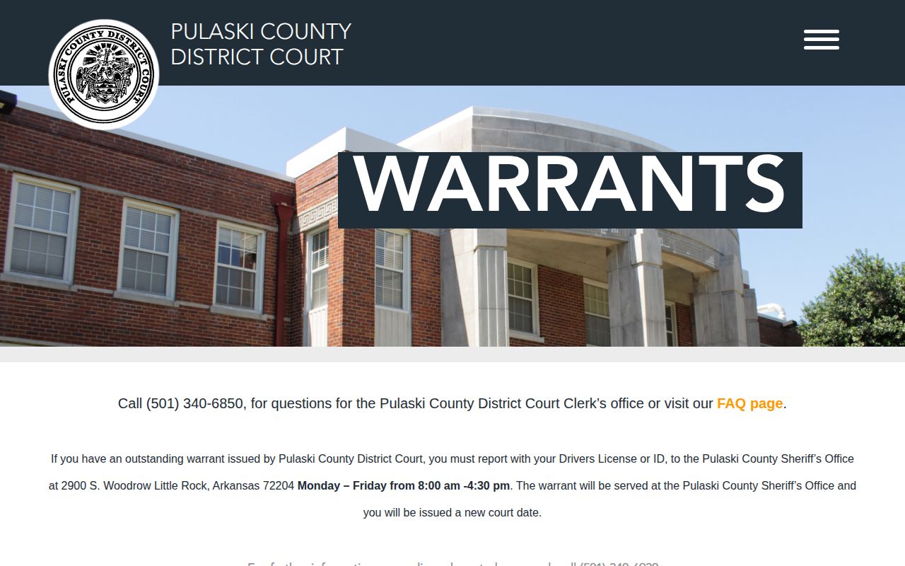 Pulaski County District Court warrant instructions